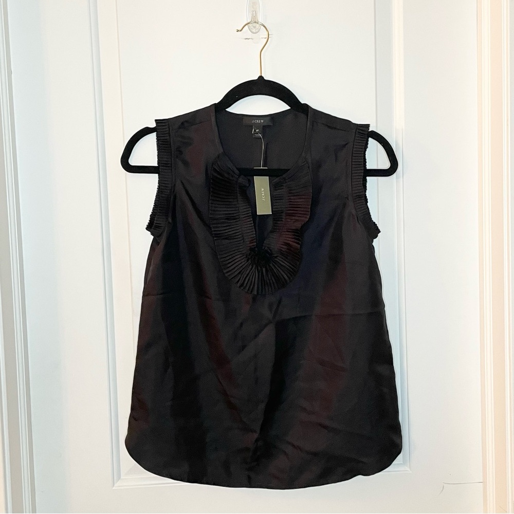 J. Crew Margot silk top- black, size 0 Petite. NWT